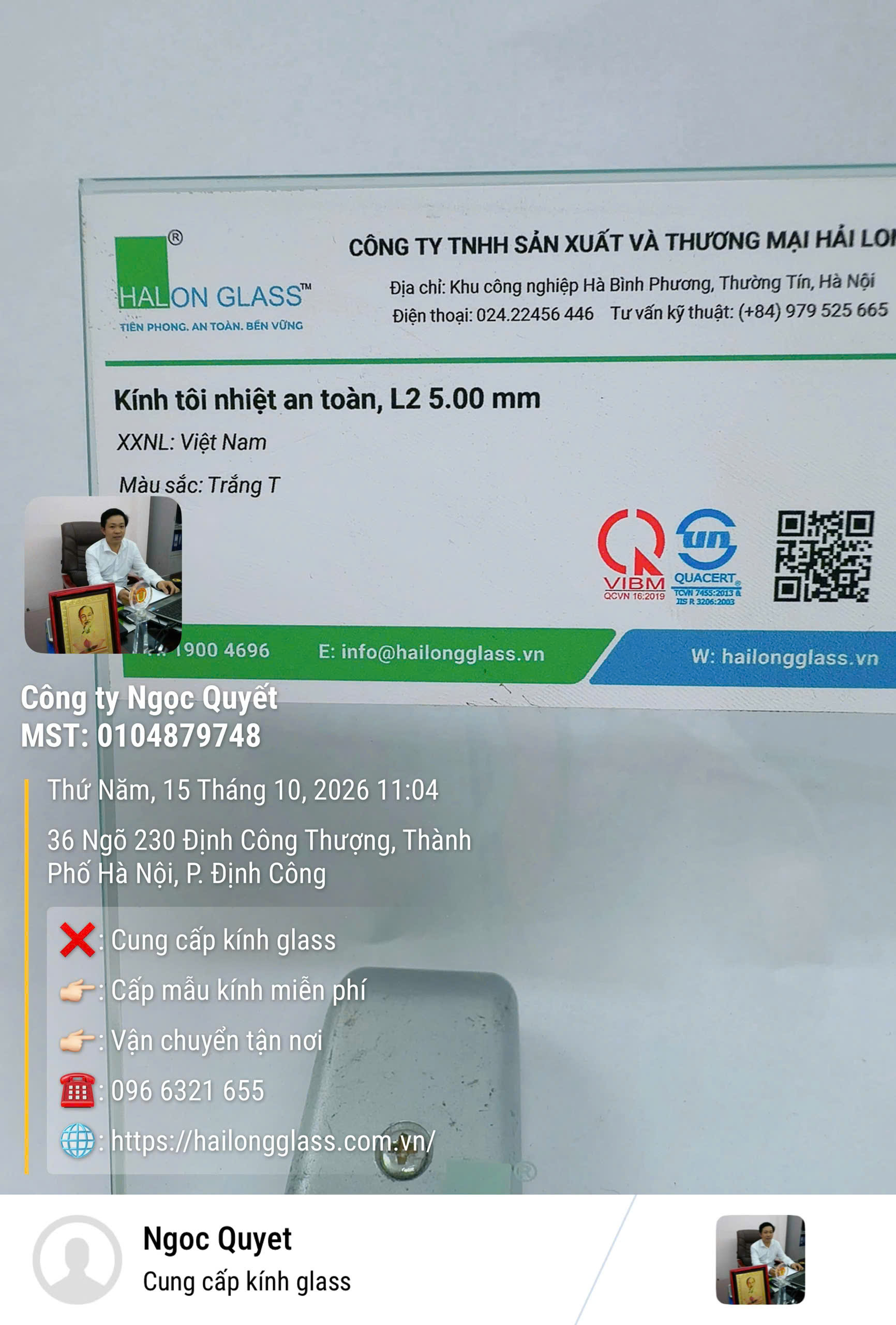 Cận cảnh tem nhãn trên kính tôi nhiệt an toàn 5 mm